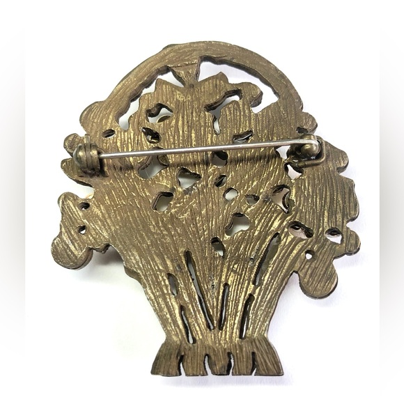 Vintage Art Deco Yellow Rhinestone Flower Basket Brooch - Picture 3 of 3